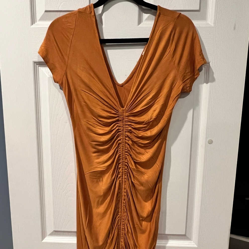 Raunched yellow cocktail dress